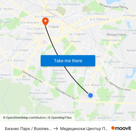 Бизнес Парк / Business Park to Медицински Център Панацея map