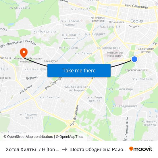 Хотел Хилтън / Hilton Hotel (0397) to Шеста Обединена Районна Болница map