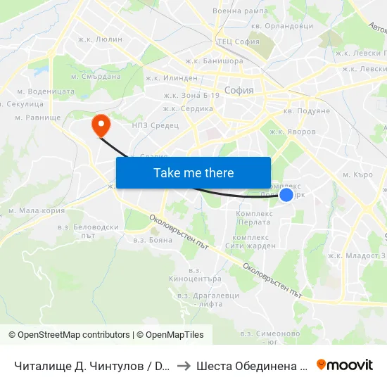 Читалище Д. Чинтулов / D. Chintulov Library (2365) to Шеста Обединена Районна Болница map