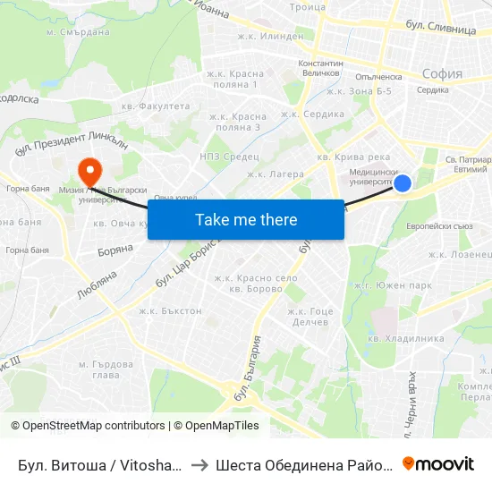 Бул. Витоша / Vitosha Blvd. (0302) to Шеста Обединена Районна Болница map