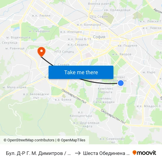 Бул. Д-Р Г. М. Димитров / G. M. Dimitrov Blvd. (0317) to Шеста Обединена Районна Болница map