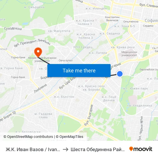 Ж.К. Иван Вазов / Ivan Vazov (0626) to Шеста Обединена Районна Болница map