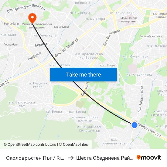 Околовръстен Път / Ring Road (1177) to Шеста Обединена Районна Болница map