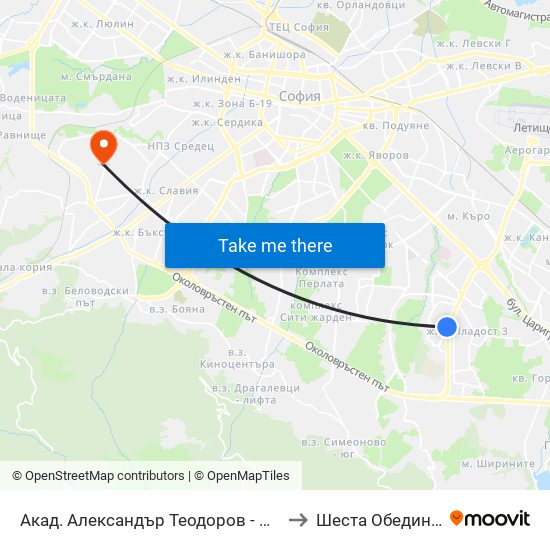 Акад. Александър Теодоров - Балан / Akademik Aleksandar Teodorov - Balan to Шеста Обединена Районна Болница map
