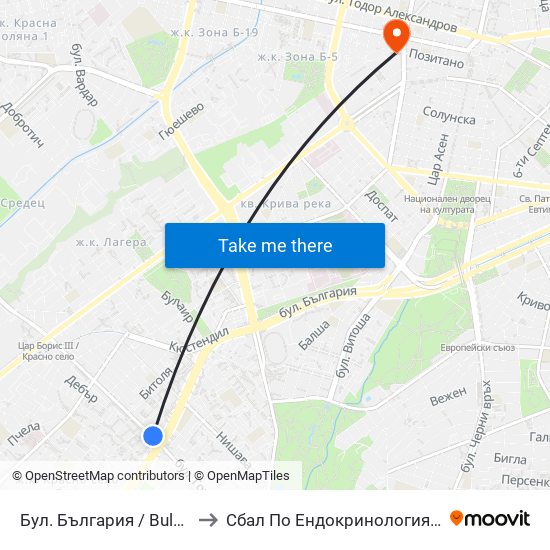 Бул. България / Bulgaria Blvd. (0290) to Сбал По Ендокринология ""Акад. Ив. Пенчев"" map