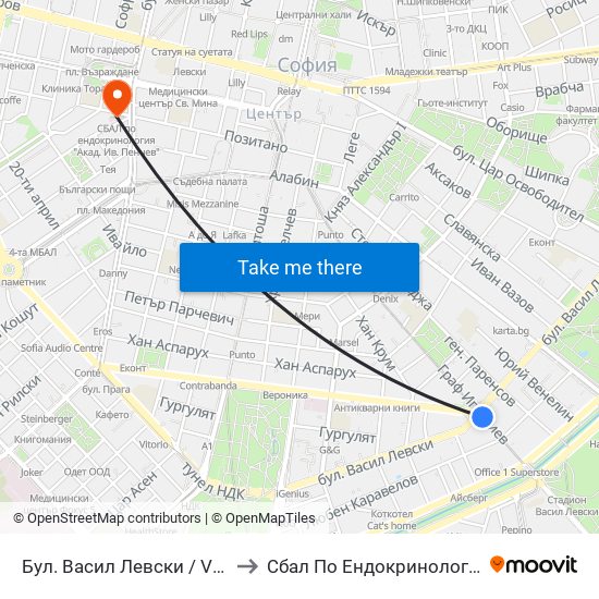Бул. Васил Левски / Vasil Levski Blvd. (0300) to Сбал По Ендокринология ""Акад. Ив. Пенчев"" map