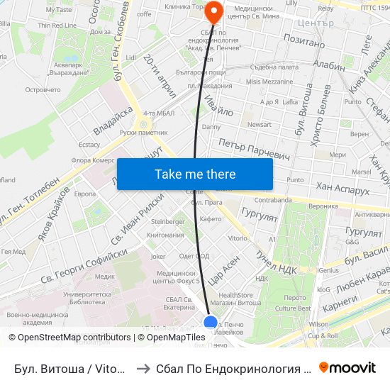 Бул. Витоша / Vitosha Blvd. (0302) to Сбал По Ендокринология ""Акад. Ив. Пенчев"" map