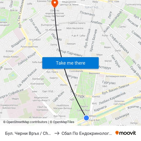Бул. Черни Връх / Cherni Vrah Blvd. (0395) to Сбал По Ендокринология ""Акад. Ив. Пенчев"" map