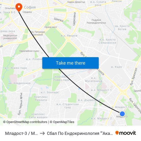 Младост-3 / Mladost 3 to Сбал По Ендокринология ""Акад. Ив. Пенчев"" map