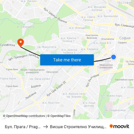 Бул. Прага / Prague Blvd. (0365) to Висше Строително Училище ""Любен Каравелов"" map