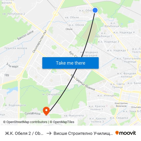 Ж.К. Обеля 2 / Obelya 2 Qr. (0678) to Висше Строително Училище ""Любен Каравелов"" map