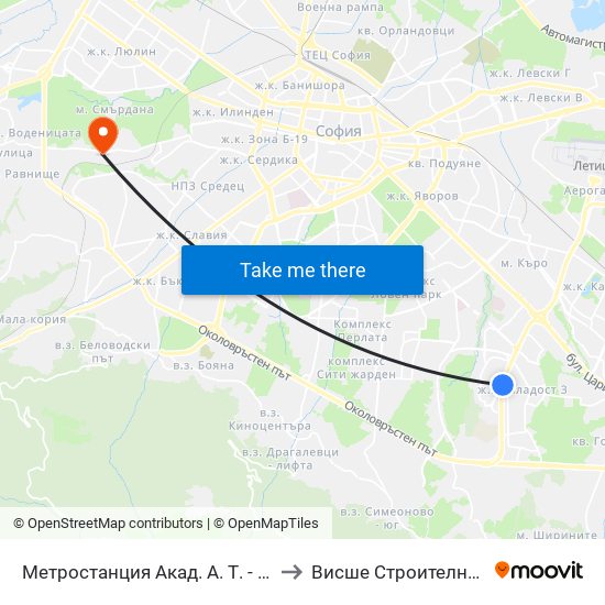 Ⓜ️ Метростанция Акад. Александър Теодоров - Балан / Akademik Aleksandar Teodorov - Balan Metro Station (1917) to Висше Строително Училище ""Любен Каравелов"" map