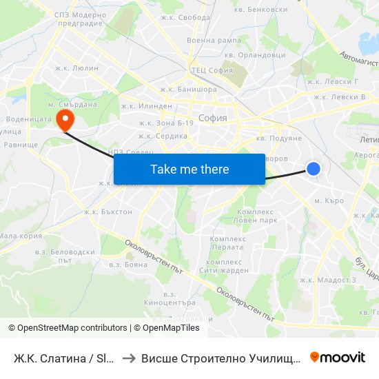 Ж.К. Слатина / Slatina Qr. (0688) to Висше Строително Училище ""Любен Каравелов"" map