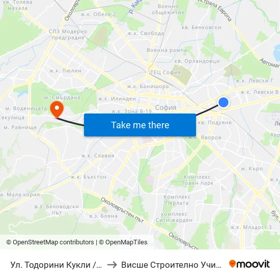 Ул. Тодорини Кукли / Todorini Kukli St. (2216) to Висше Строително Училище ""Любен Каравелов"" map