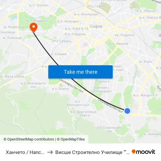 👋 Ханчето / Hancheto (2300) to Висше Строително Училище ""Любен Каравелов"" map