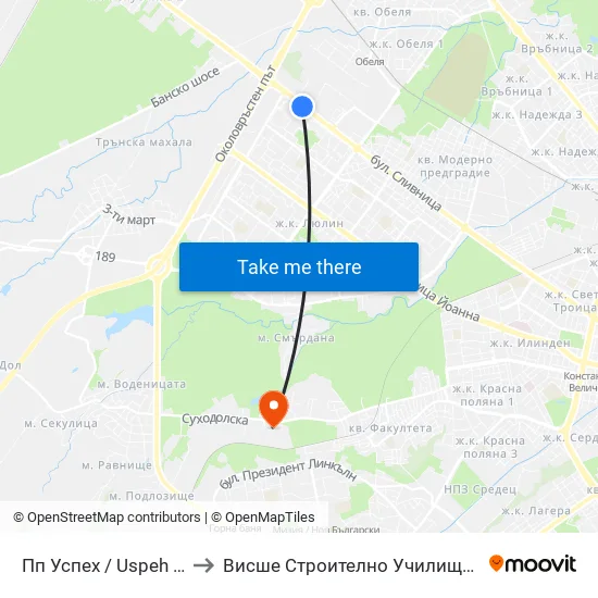 Пп Успех / Uspeh Factory (1751) to Висше Строително Училище ""Любен Каравелов"" map