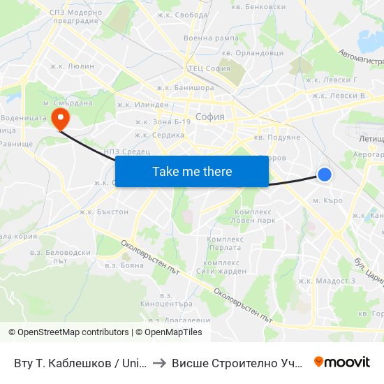 Вту Т. Каблешков / University Of Transport (2014) to Висше Строително Училище ""Любен Каравелов"" map