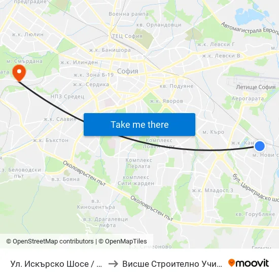 Ул. Искърско Шосе / Iskarsko Shose St. (2583) to Висше Строително Училище ""Любен Каравелов"" map