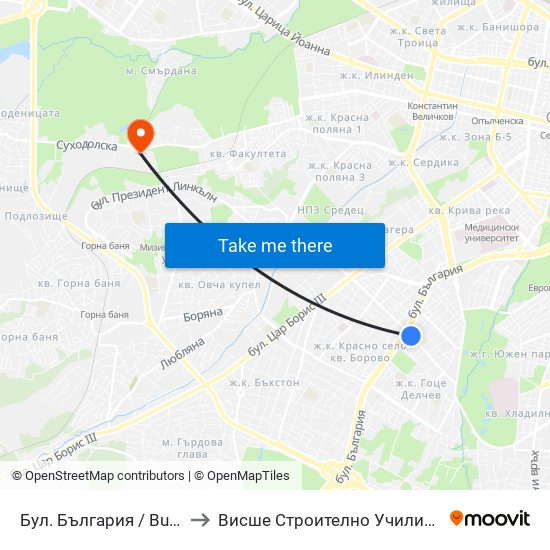 Бул. България / Bulgaria Blvd. (0291) to Висше Строително Училище ""Любен Каравелов"" map