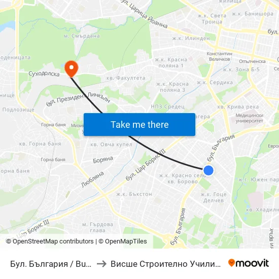 Бул. България / Bulgaria Blvd. (0291) to Висше Строително Училище ""Любен Каравелов"" map