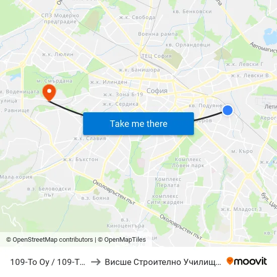 109-То Оу / 109-Th School (0119) to Висше Строително Училище ""Любен Каравелов"" map