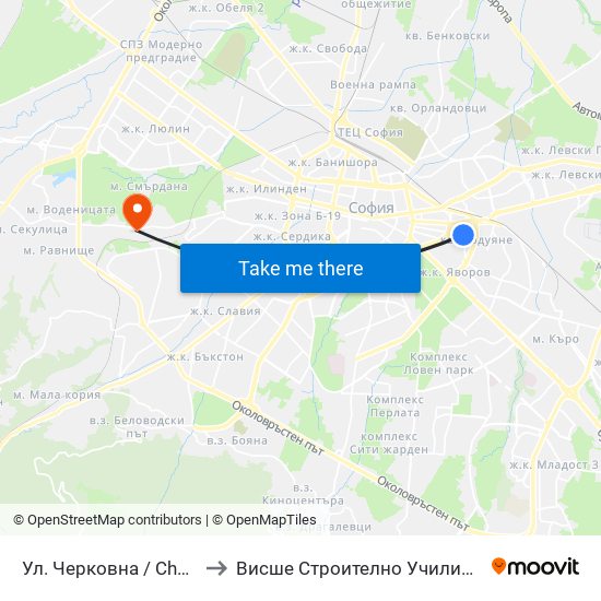 Ул. Черковна / Cherkovna St. (2259) to Висше Строително Училище ""Любен Каравелов"" map