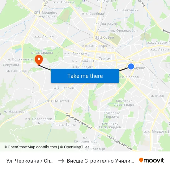 Ул. Черковна / Cherkovna St. (2259) to Висше Строително Училище ""Любен Каравелов"" map