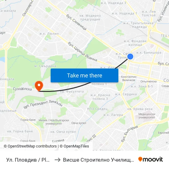 Ул. Пловдив / Plovdiv St. (2420) to Висше Строително Училище ""Любен Каравелов"" map