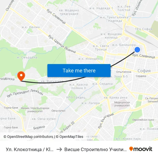 Ул. Клокотница / Klokotnitsa St. (1993) to Висше Строително Училище ""Любен Каравелов"" map