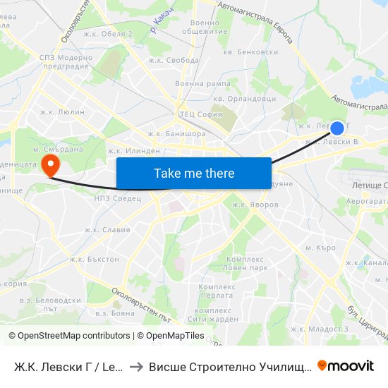 Ж.К. Левски Г / Levski G Qr (0646) to Висше Строително Училище ""Любен Каравелов"" map