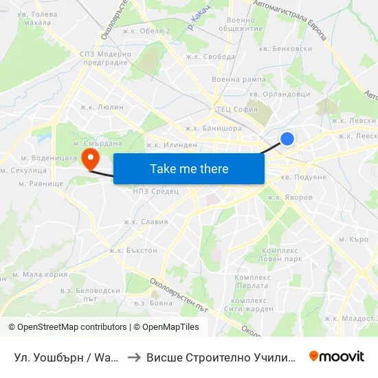 Ул. Уошбърн / Washburn St. (2222) to Висше Строително Училище ""Любен Каравелов"" map