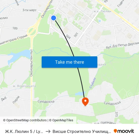 Ж.К. Люлин 5 / Lyulin 5 Qr. (0657) to Висше Строително Училище ""Любен Каравелов"" map