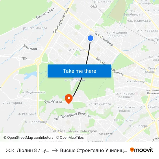 Ж.К. Люлин 8 / Lyulin 8 Qr. (2397) to Висше Строително Училище ""Любен Каравелов"" map