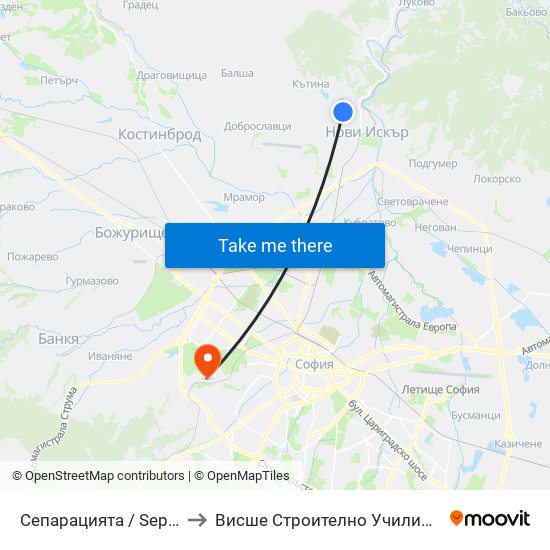 Сепарацията / Separatsiyata (1576) to Висше Строително Училище ""Любен Каравелов"" map