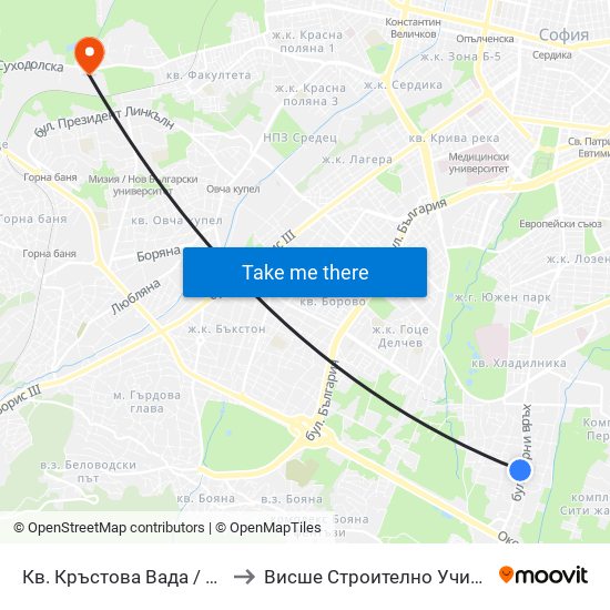 Кв. Кръстова Вада / Krastova Vada Qr. (0914) to Висше Строително Училище ""Любен Каравелов"" map