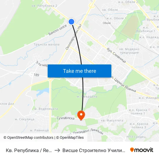 Кв. Република / Republika Qr. (2765) to Висше Строително Училище ""Любен Каравелов"" map