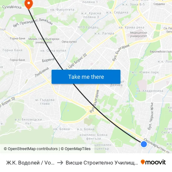 Ж.К. Водолей / Vodoley Qr. (2597) to Висше Строително Училище ""Любен Каравелов"" map