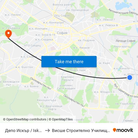 Депо Искър / Iskar Depot (0515) to Висше Строително Училище ""Любен Каравелов"" map