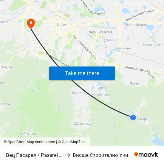 Вец Пасарел / Pasarel Hydroelectric Plant (0421) to Висше Строително Училище ""Любен Каравелов"" map