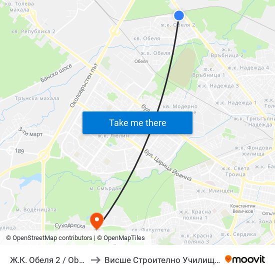 Ж.К. Обеля 2 / Obelya 2 Qr. (0680) to Висше Строително Училище ""Любен Каравелов"" map