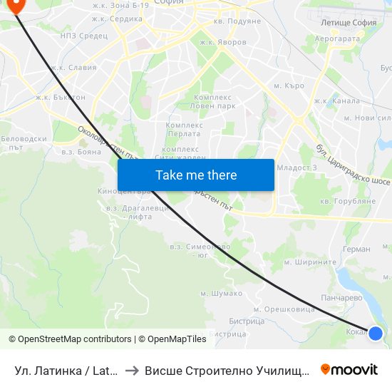 Ул. Латинка / Latinka St. (2020) to Висше Строително Училище ""Любен Каравелов"" map