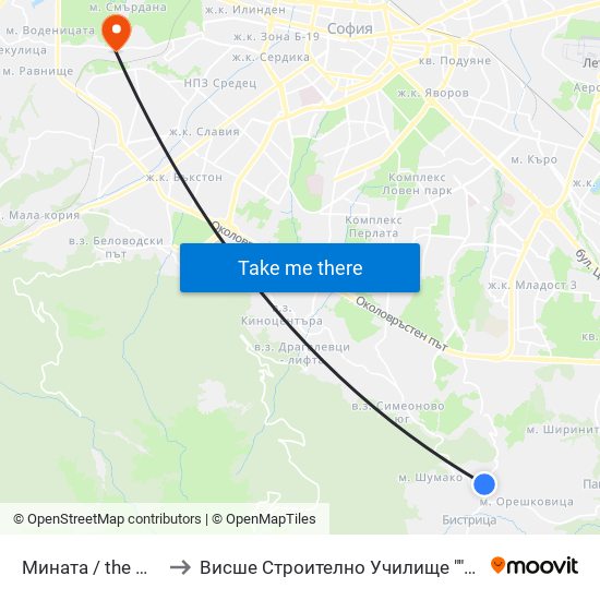 Мината / the Mine (1068) to Висше Строително Училище ""Любен Каравелов"" map