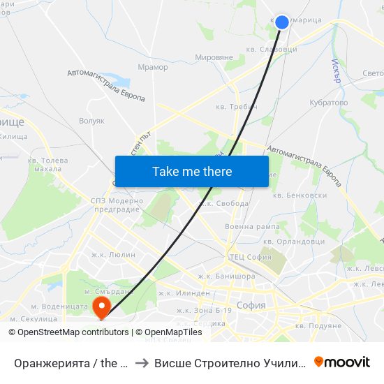 Оранжерията / the Greenhouse (1209) to Висше Строително Училище ""Любен Каравелов"" map