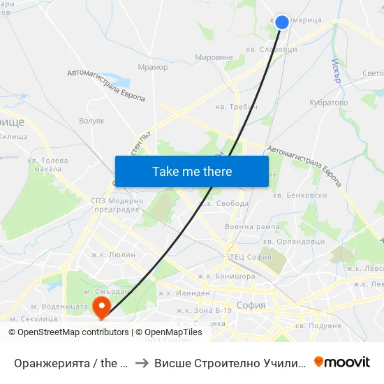 Оранжерията / the Greenhouse (1209) to Висше Строително Училище ""Любен Каравелов"" map