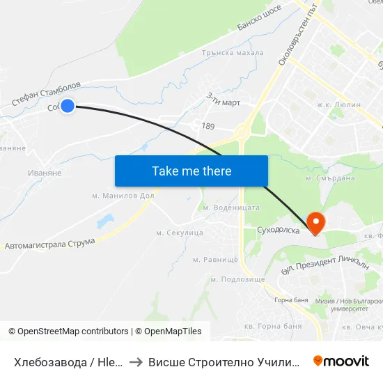 Хлебозавода / Hlebozavoda (2316) to Висше Строително Училище ""Любен Каравелов"" map