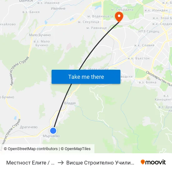 Местност Елите / Elite Area (0573) to Висше Строително Училище ""Любен Каравелов"" map