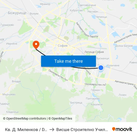 Кв. Д. Миленков / D. Milenkov Qr. (0833) to Висше Строително Училище ""Любен Каравелов"" map