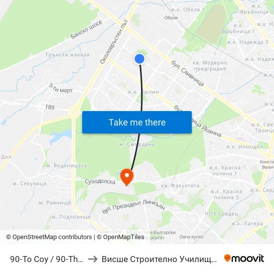 90-То Соу / 90-Th School (2277) to Висше Строително Училище ""Любен Каравелов"" map