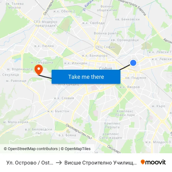 Ул. Острово / Ostrovo St. (2100) to Висше Строително Училище ""Любен Каравелов"" map