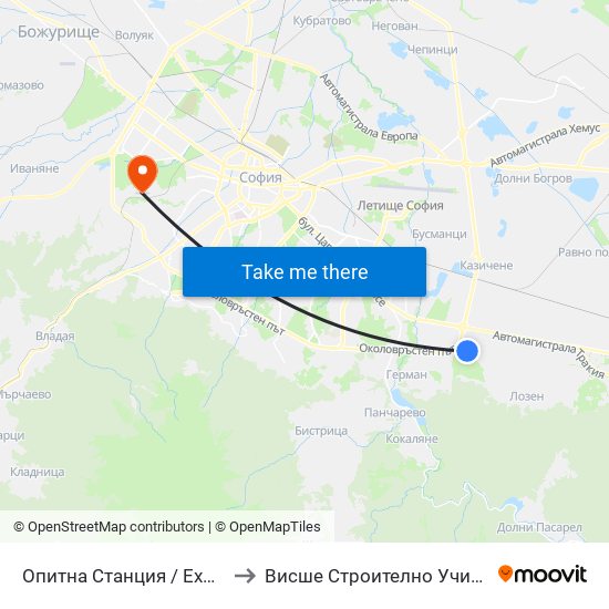 Опитна Станция / Experimental Station (1207) to Висше Строително Училище ""Любен Каравелов"" map